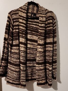 new directions Brown & Cream Striped Open Cardigan